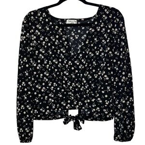 Floral Tie-Back Long Sleeve Cropped Top